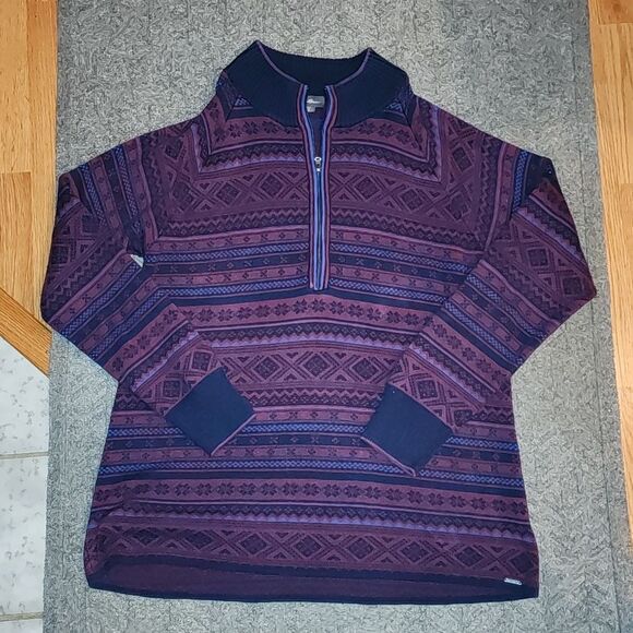vntge Eddie Bauer men knitted fair isle 1/2 zip navy maroon sweater sz XL y2k - Picture 1 of 16